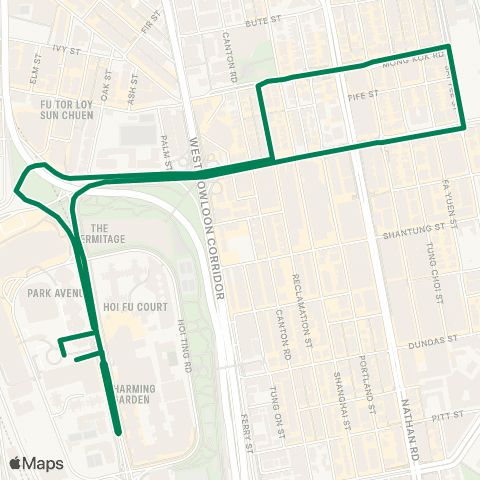 Green Minibus Services Mong Kok (Pk Av) - Mong Kok E Sta (Circular) map