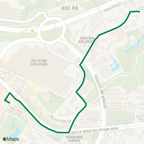 Green Minibus Services Tsuen Wan (Shiu Wo St) - Shek Wai Kok Estate map