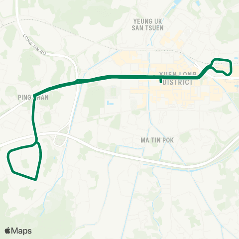 Green Minibus Services Yuen Long (Hong King St) - Tong Yan San Tsuen (Circular) map