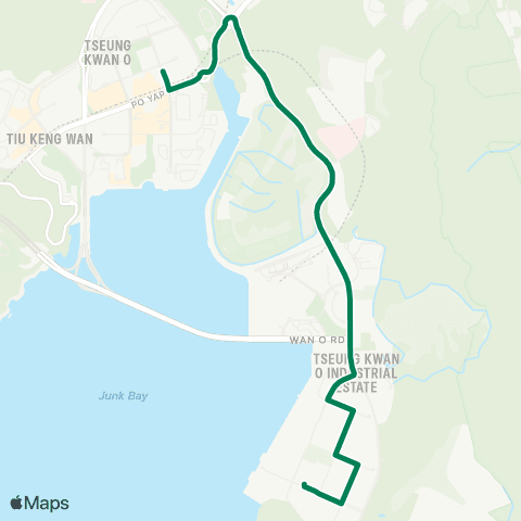 Green Minibus Services Tseung Kwan O Sta Public Transport Interchange - Tseung Kwan O Industrial Estate (Overnight Service) map