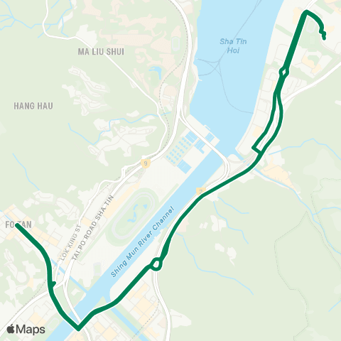 Green Minibus Services Yiu On - Fo Tan (Cheung Lek Mei St) (Circular) (Supplementary Service Route) map