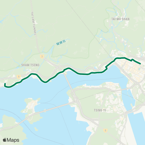 Green Minibus Services Tsuen Wan Station - Tsing Lung Tau map