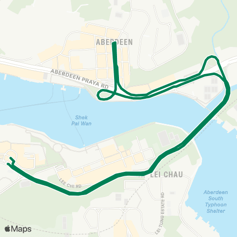 Green Minibus Services Aberdeen (Sai On St) - Ap Lei Chau (Circular) (Overnight Service Route) map