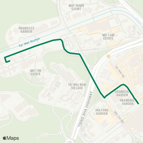 Green Minibus Services Mei Tin Estate Public Transport Interchange - Tai Wai Sta (Tsuen Nam Rd) map