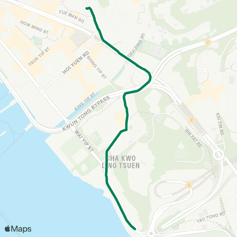 Green Minibus Services Yue Man Square Public Transport Interchange - Cha Kwo Ling map