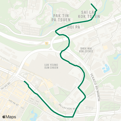 Green Minibus Services Tsuen Wan (Shiu Wo St) - Fu Yung Shan (Chuk Lam Sim Yuen) map