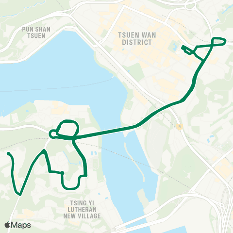 Green Minibus Services Tsing Yi (Cheung Hang) - Tsuen Wan (Tsuen Wan Market St) via Tak Hoi St (Circular) (Supplementary Service Departure) map