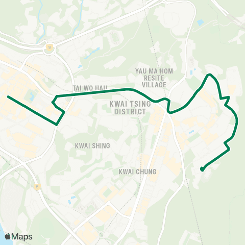 Green Minibus Services Tsuen Wan (Chuen Lung St) - Shek Lei (Lei Pui St) map