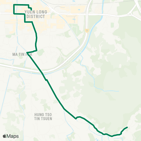 Green Minibus Services Yuen Long (Fook Hong St) Public Light Bus Terminus - Yuen Long (Sung Shan San Tsuen) map