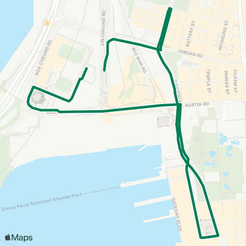 Kowloon Motor Bus Kowloon Sta - Tsim Sha Tsui and Tsing Ma Bridge map