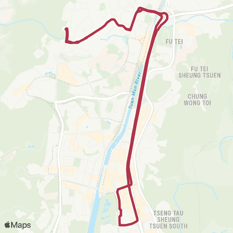 MTR Bus Wo Tin Estate to Tuen Mun Town Ctr (Circular) map