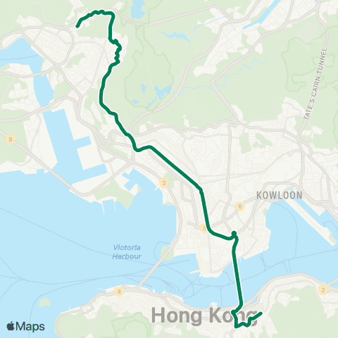 Kowloon Motor Bus Tsuen Wan (Shek Wai Kok) - Causeway Bay (Victoria Pk) map