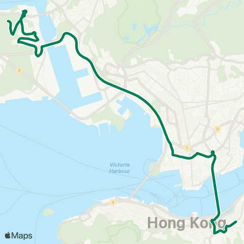 Kowloon Motor Bus Tsing Yi (Cheung Wang Estate) - Causeway Bay (Victoria Pk) map