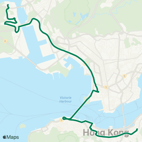 Kowloon Motor Bus Tsing Yi (Cheung On Estate) - Causeway Bay (Tin Hau) map