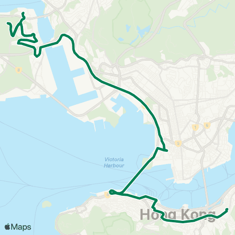 Kowloon Motor Bus Tsing Yi (Cheung On Estate) - Causeway Bay (Tin Hau) map
