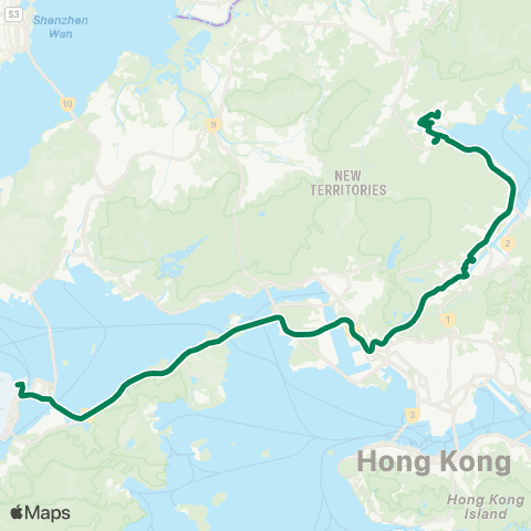 Kowloon Motor Bus Asiaworld-Expo - Tai Po (Fu Heng) map