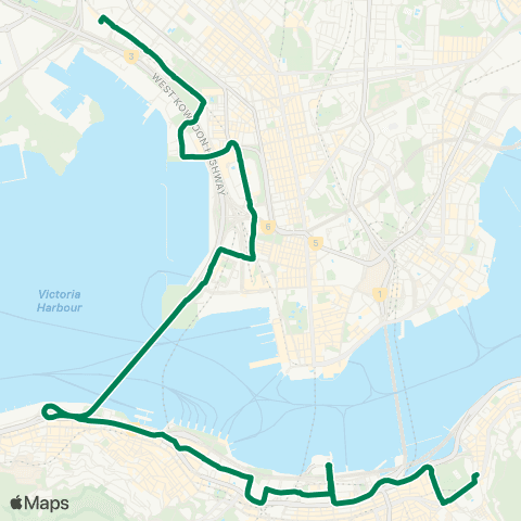 Kowloon Motor Bus Hoi Lai Estate - Causeway Bay (Tin Hau) map