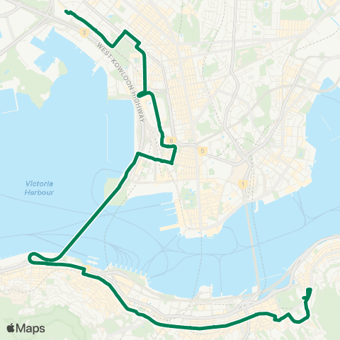 Kowloon Motor Bus Hoi Lai Estate - Causeway Bay (Tin Hau) map
