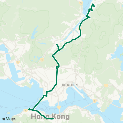 Kowloon Motor Bus Yiu On - Admiralty Station (East) map