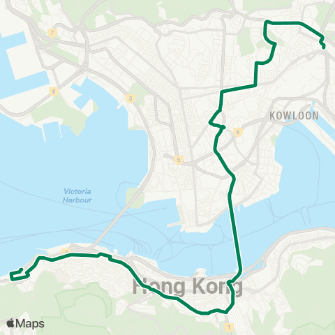 Kowloon Motor Bus Choi Hung - Kennedy Town (Belcher Bay) map