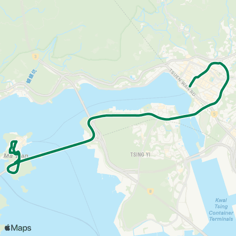 Kowloon Motor Bus Ma Wan (Pak Yan Rd) - Tsuen Wan W Sta map