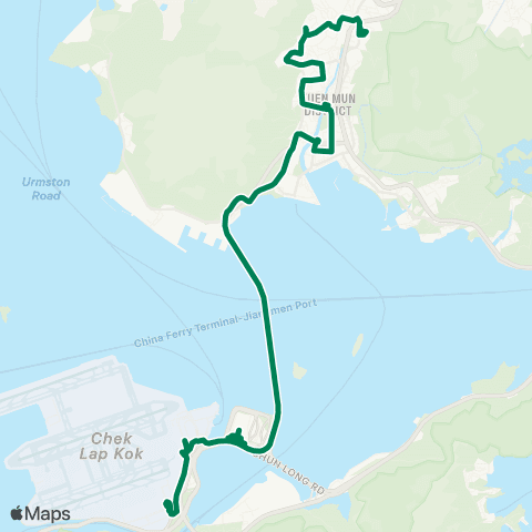 Kowloon Motor Bus Cathay City - Tuen Mun (Fu Tai Estate) map
