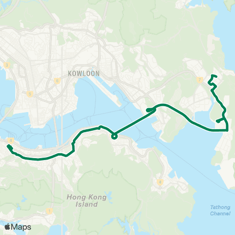 Kowloon Motor Bus Hang Hau (Ming Tak Estate) - Central (Exchange Square) map