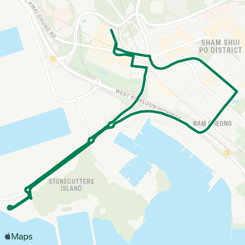 Kowloon Motor Bus Mei Foo (Mei Lai Rd) - Ngong Shuen Chau Barracks (Circular) map