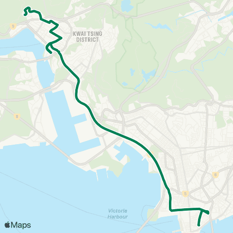 Kowloon Motor Bus Tsuen Wan (Allway Gardens) - Tsim Sha Tsui E (Mody Rd) map