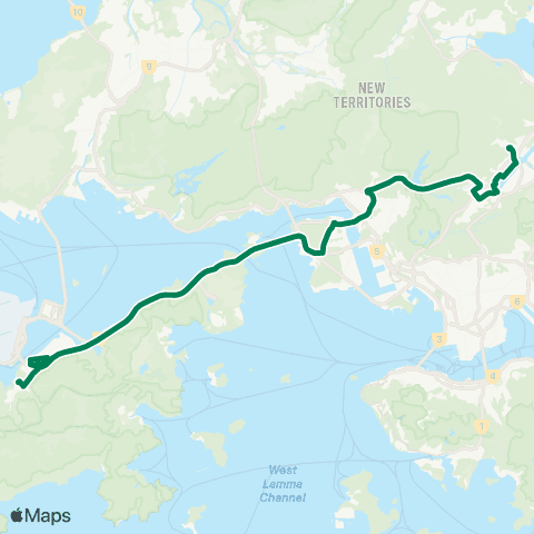 Kowloon Motor Bus Fo Tan (Shan Mei St) - Tung Chung (Yat Tung) map