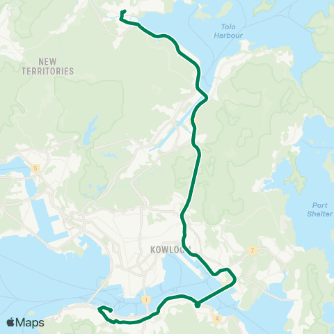 Kowloon Motor Bus Tai Po Central - Central (Central Ferry Piers) map