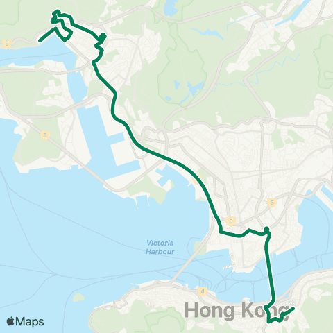 Kowloon Motor Bus Tsuen Wan (Bayview Garden) - Causeway Bay (Victoria Pk) map