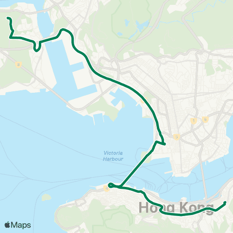 Kowloon Motor Bus Tsing Yi (Cheung Wang Estate) - Causeway Bay (Tin Hau) map