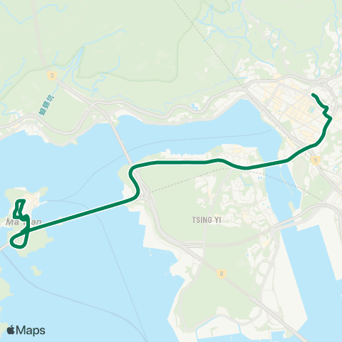 Kowloon Motor Bus Ma Wan (Pak Yan Rd) - Tsuen Wan Station map