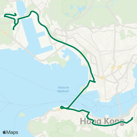 Kowloon Motor Bus Greenfield Garden - Causeway Bay (Tin Hau) map