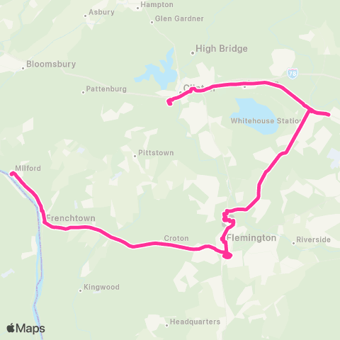 Hunterdon LINK Milford - Flemington - Whitehouse - Clinton map