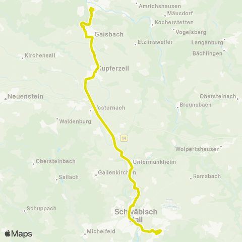  Heilbronner · Hohenloher · Haller Nahverkehr GmbH SHA-Hessental - Schwäbisch Hall - Untermünkheim - Kupferzell - Künzelsau map