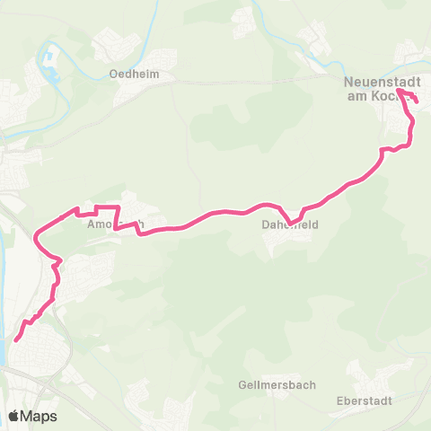  Heilbronner · Hohenloher · Haller Nahverkehr GmbH Neckarsulm - Plattenwald - Amorbach - Neuenstadt a.K. map