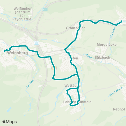  Heilbronner · Hohenloher · Haller Nahverkehr GmbH Lehrensteinsfeld - Ellhofen - Grantschen - Wimmental map
