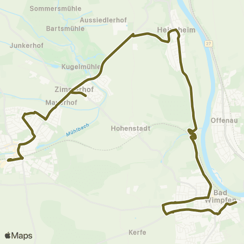  Heilbronner · Hohenloher · Haller Nahverkehr GmbH Bad Wimpfen - Heinsheim - Zimmerhof - Bad Rappenau map