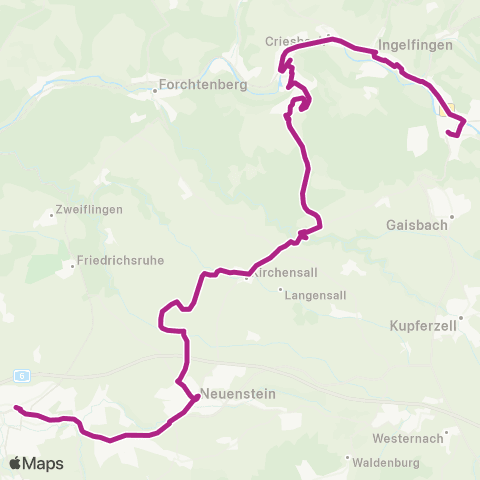  Heilbronner · Hohenloher · Haller Nahverkehr GmbH Öhringen - Neuenstein - Waldzimmern - Giebelheide - Niedernhall - Künzelsau map
