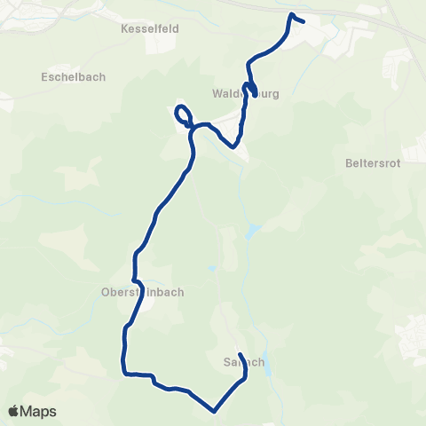  Heilbronner · Hohenloher · Haller Nahverkehr GmbH Forsthaus - Sailach / Obersteinbach - Sportschule - Rathaus - Waldenburg Bf. map