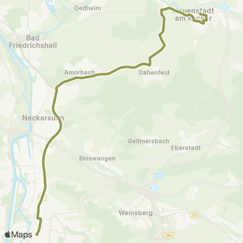  Heilbronner · Hohenloher · Haller Nahverkehr GmbH Kochershuttle: Neuenstadt a.K. - Heilbronn map