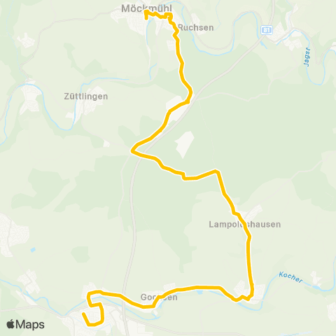  Heilbronner · Hohenloher · Haller Nahverkehr GmbH Möckmühl - Lampoldhausen - Gochsen - Neuenstadt a.K. map