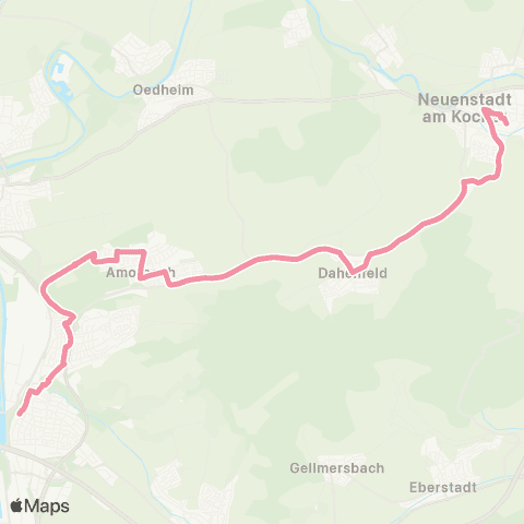  Heilbronner · Hohenloher · Haller Nahverkehr GmbH Neckarsulm - Plattenwald - Amorbach - Neuenstadt a.K. map