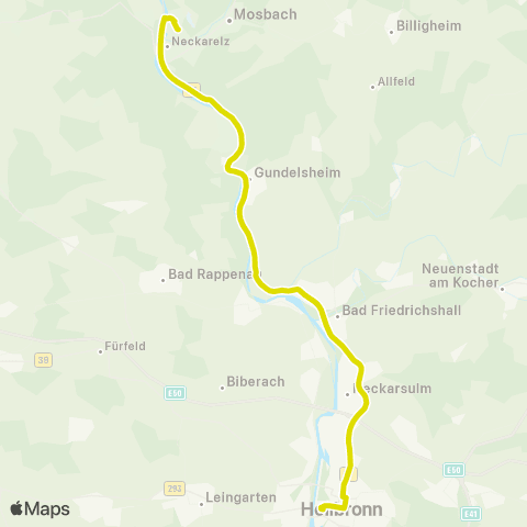  Heilbronner · Hohenloher · Haller Nahverkehr GmbH Schienenersatzverkehr RE 10a Heilbronn - Bad Friedrichshall - Mosbach-Neckarelz map