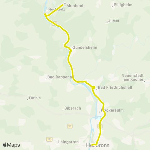  Heilbronner · Hohenloher · Haller Nahverkehr GmbH Schienenersatzverkehr RE 10a Heilbronn - Bad Friedrichshall - Mosbach-Neckarelz map