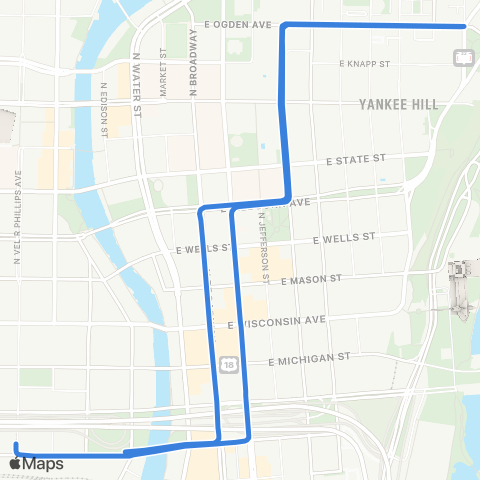 Streetcar M-Line: Burns Commons to Intermodal Sta map