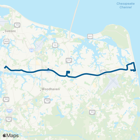 HRT 757x - Virginia Beach to Norfolk map