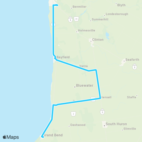 Huron Shores Area Transit Goderich - Grand Bend map